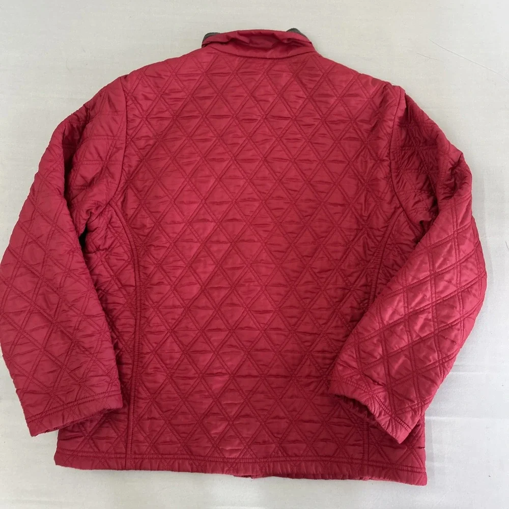 Eddie Bauer Womens Red Quilted Puffer Jacket Diamond Stitch Full Zip Coat Large